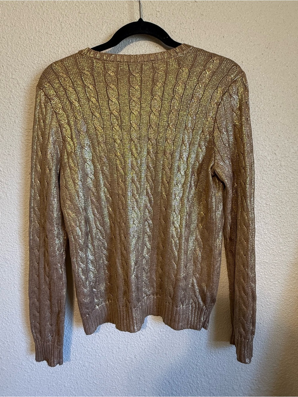 Ralph Lauren Metallic Cable-Knit Crewneck Sweater - Gold - Picture 3 of 6